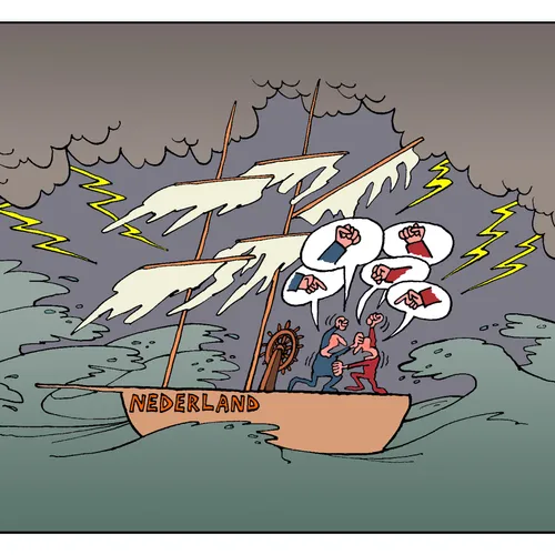 Het schip van staat met rechts aan het roer