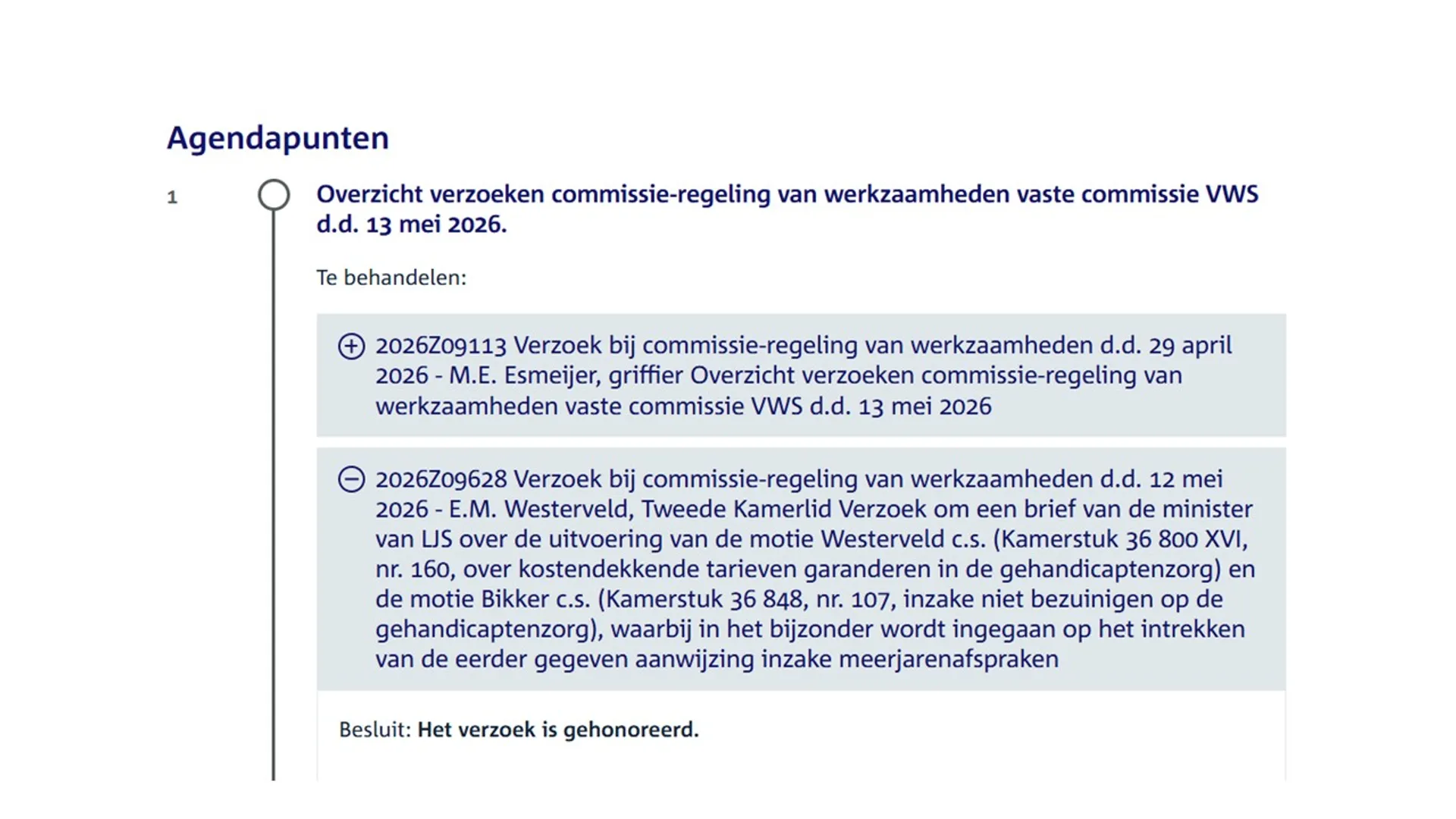 Agendapunt commissie VWS