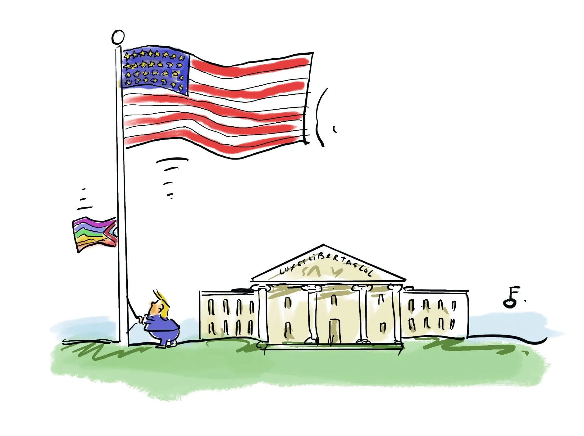 Afbeelding van Prioriteiten: Trump vindt grote vlaggenmast belangrijker dan suïcidepreventie voor trans jongeren