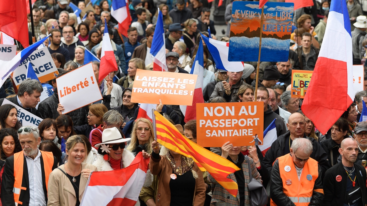 Paris :Patriots demonstration organized by Florian Philippot against sanitary pass