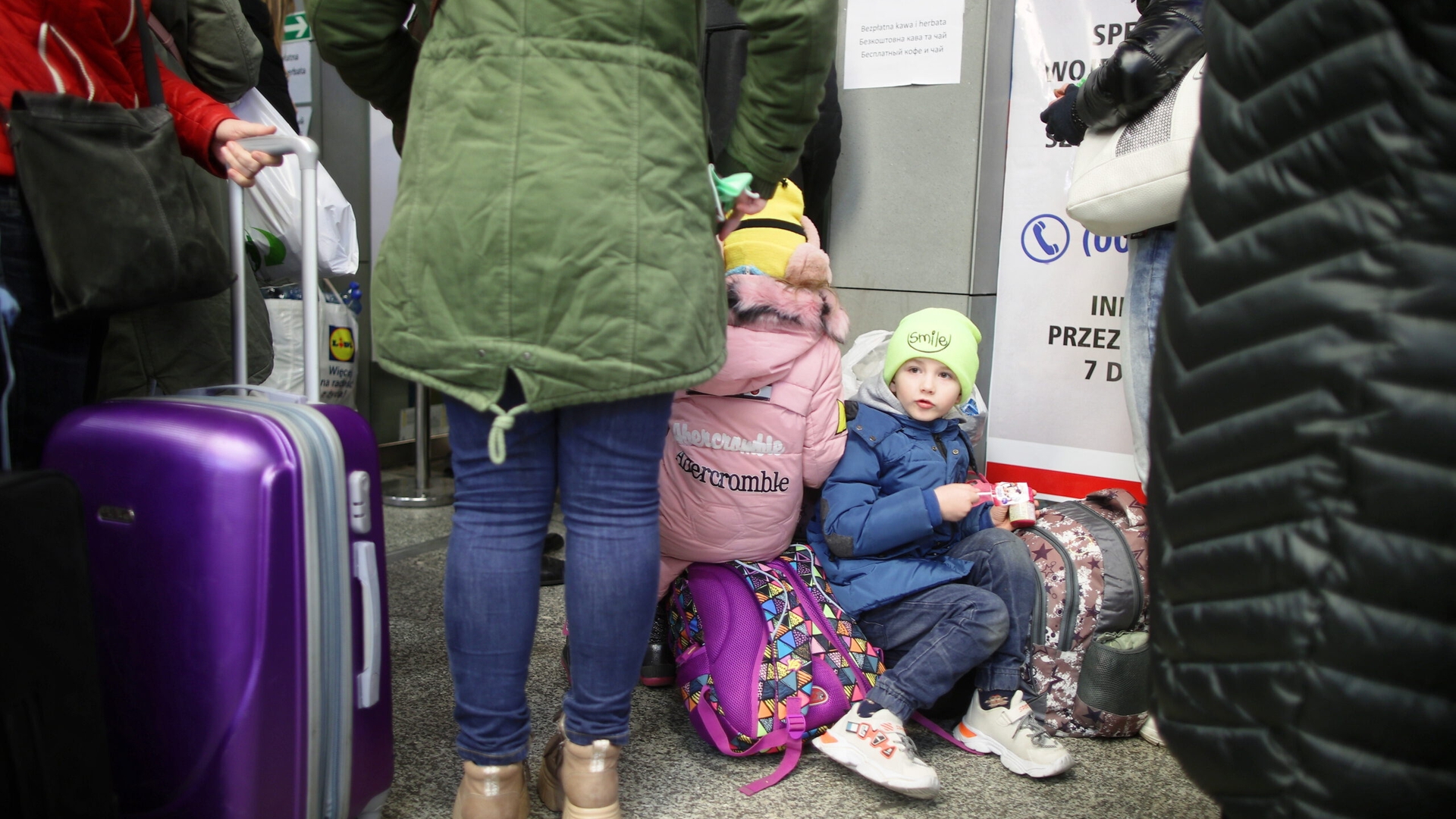 Help point for Ukranian refugees at main railway station in Krakow