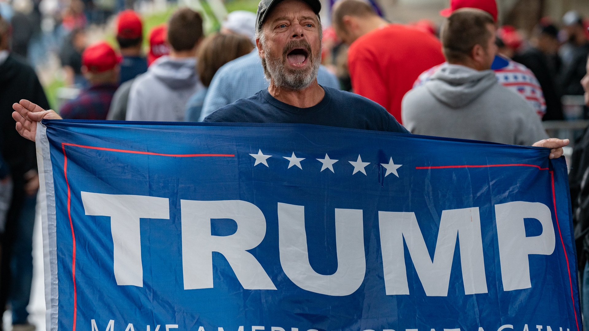 Trump Rally Line: MAGA Flag