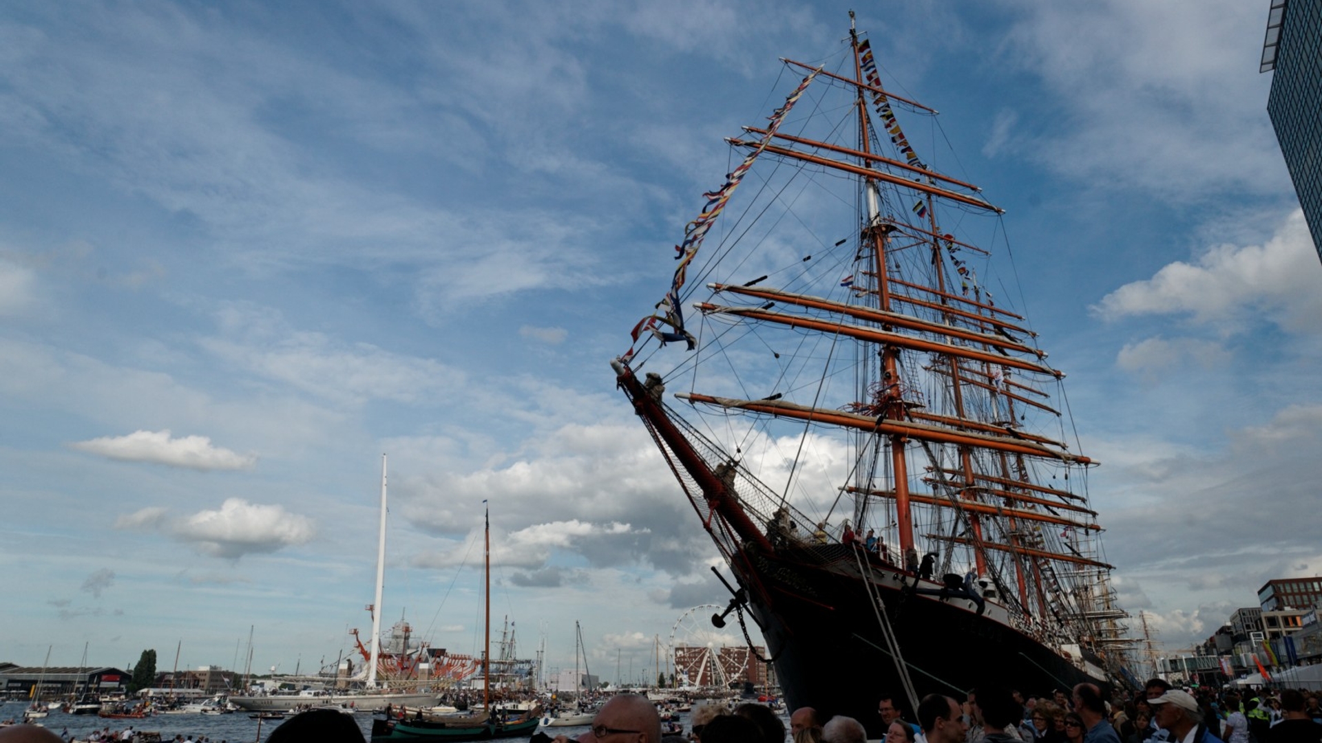 Sail Amsterdam - Veemkade - View ESE on Tall Ship Sedov