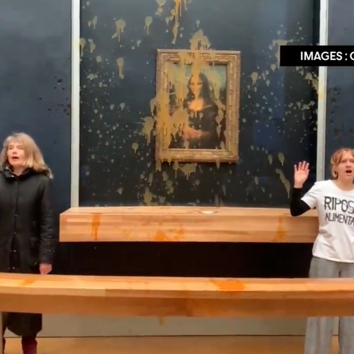 Klimaatactivisten gooien soep tegen kunstwerk Mona Lisa