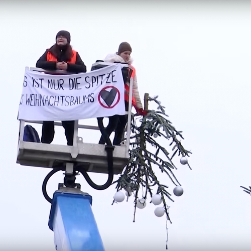 Afbeelding van Klimaatactivisten maken mega-kerstboom Berlijn kopje kleiner