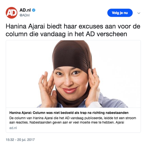 Hanina Ajarai moet vervolgd worden voor haar racistische column
