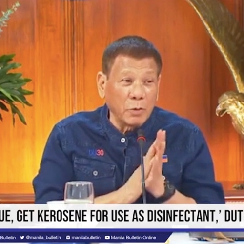 Afbeelding van Populist Duterte adviseert bevolking mondkapjes te 'desinfecteren' met diesel