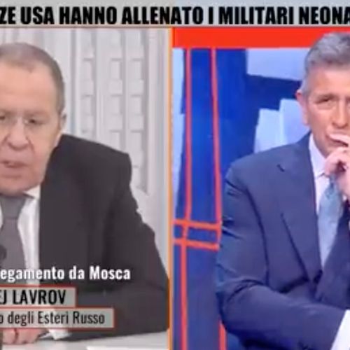 Afbeelding van Russische minister Lavrov slaat antisemitische taal uit op Italiaanse tv
