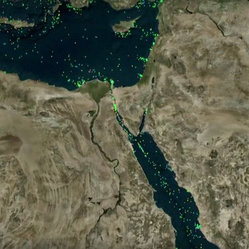 Afbeelding van Zo groot is de file inmiddels in het Suezkanaal
